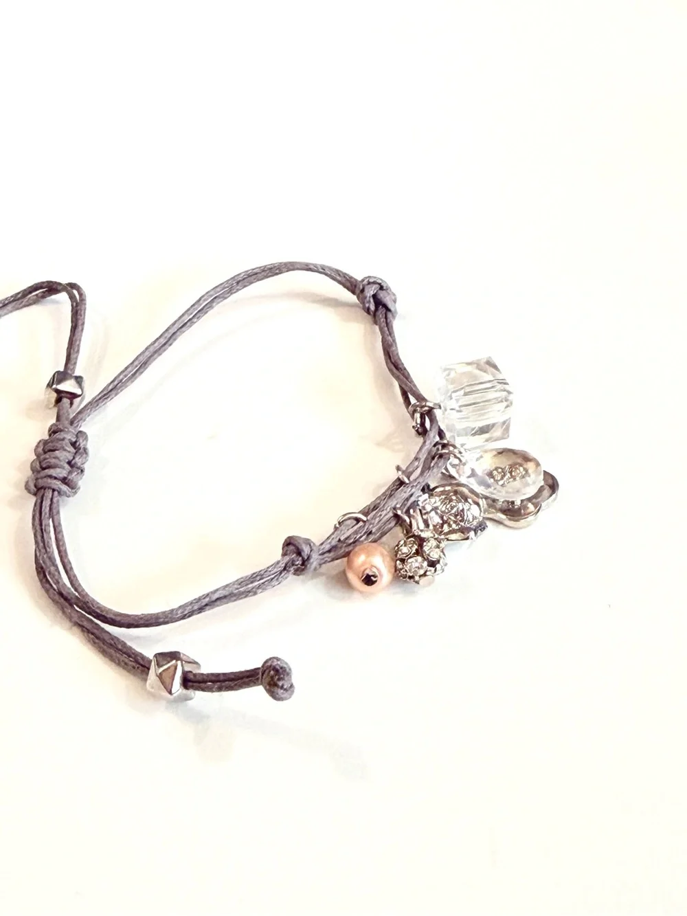 LOFT Silver Crystal Flower Adjustable Charm Bracelet NWT